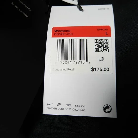 NIKE Faux Fur Plush Swoosh Teddy JACKET Size L Oversized Black Fossil Logo NEW - Picture 10 of 12